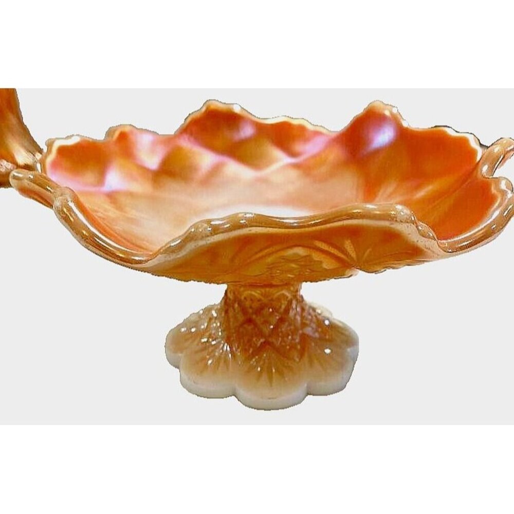 Vintage**Westmoreland Milk Glass Peach Opalescent File & Fan Ruffled Compote